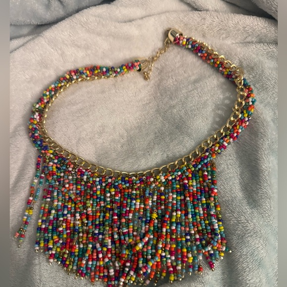 Colorful Beaded Fringe Necklace - Picture 1 of 3